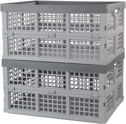 34 L Plastic Crates, Collapsible Storage Crates/Stackable Storage Container Basket, 2-Pack