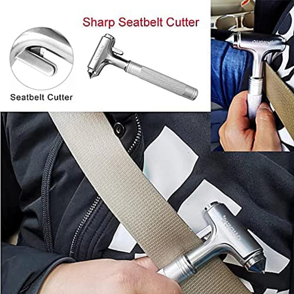 Metal Safety Hammer with Window Breaker and Seatbelt Cutter, Automotive Safety Hammer, Aluminum Alloy Life Saving Emergency Escape Tool for Car, Silver