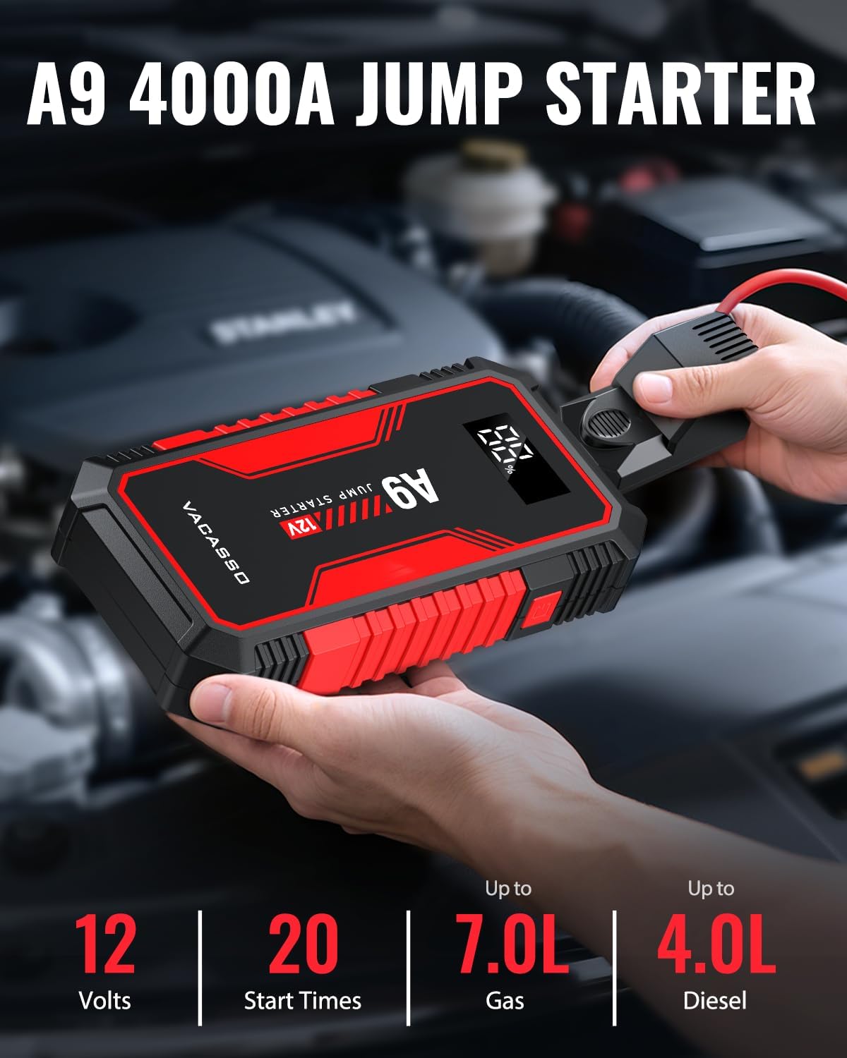 Jump Starter A9 12V 4000A Portable Jumper Starter Red