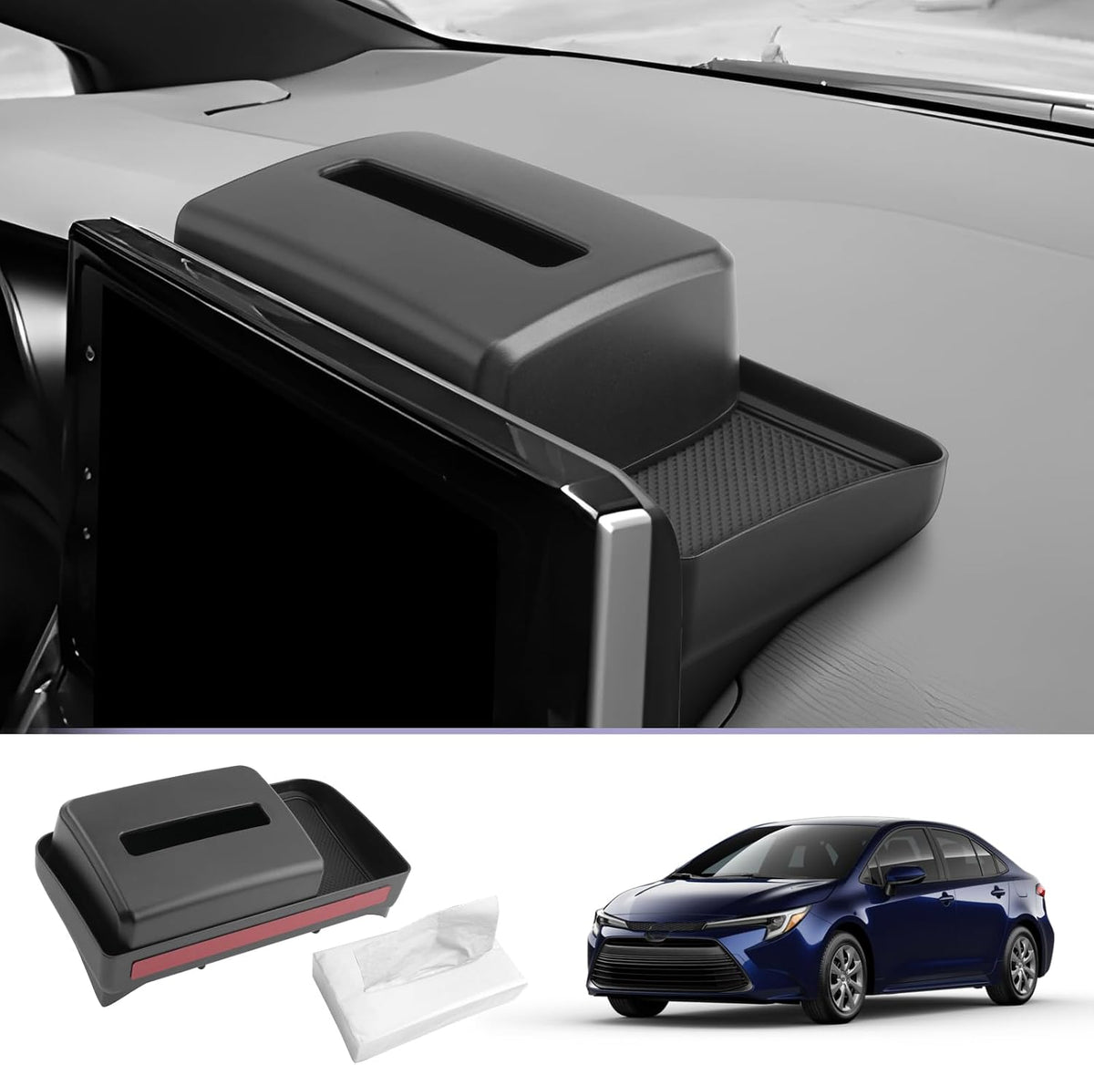 LUWU Dashboard Storage Tray Compatible with 2019-2024 2025 Toyota Corolla / 2022 2023 2024 Corolla Cross Accessories Center Console Display Box Hidden Tray Silicone Organizer Tray w/Tissue Box