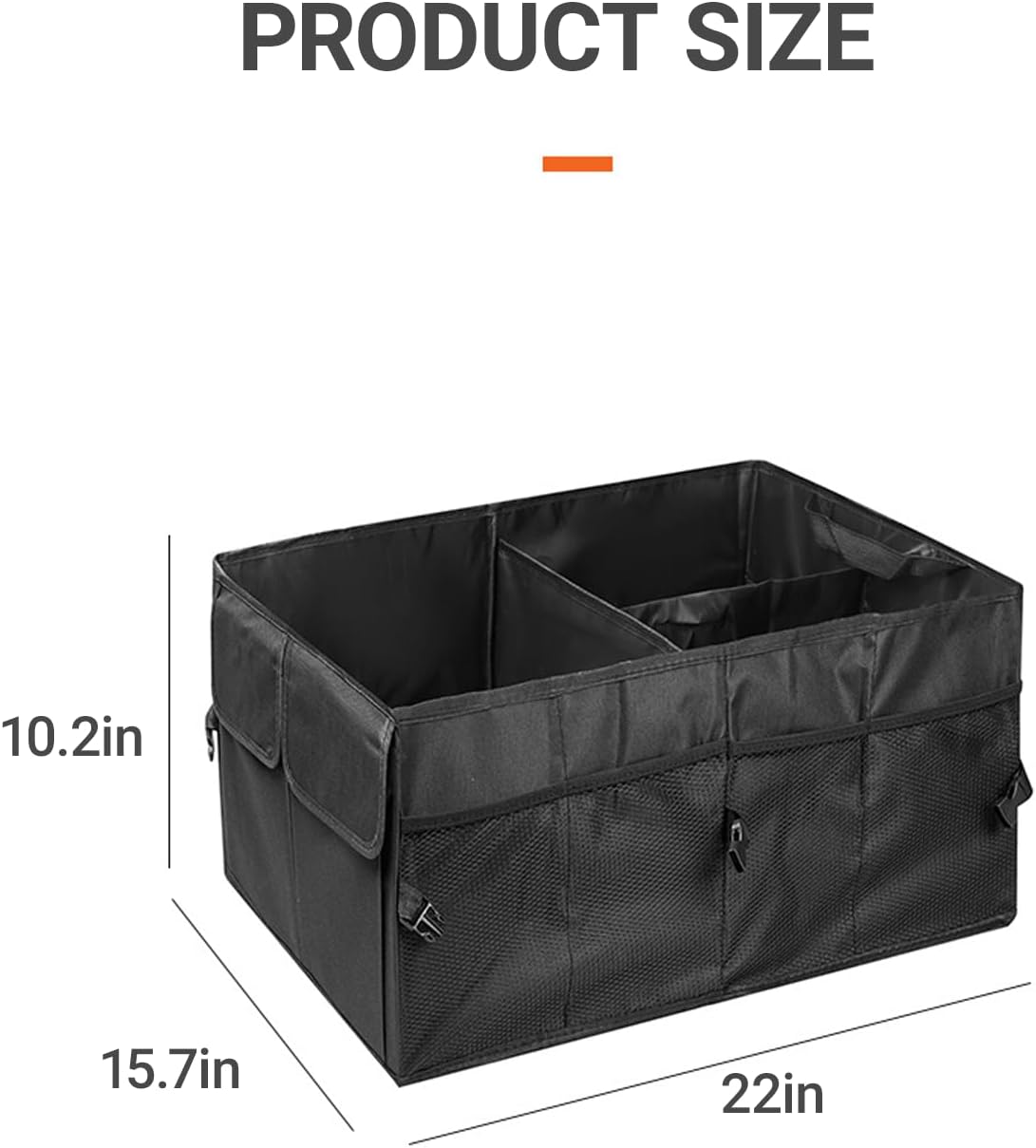 Trunk Organizer for Car Foldable Sturdy Style with 3 Compartments Holds Auto Accessories Tools Automotive Consoles and Organizers For Vehicle Trunk Storage (Black)