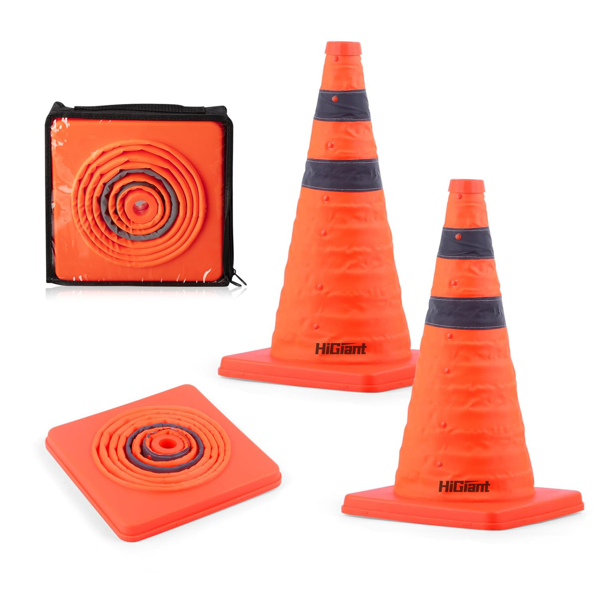 HiGiant 2 Pack 18" Collapsible Traffic Safety Cones, Orange Cones