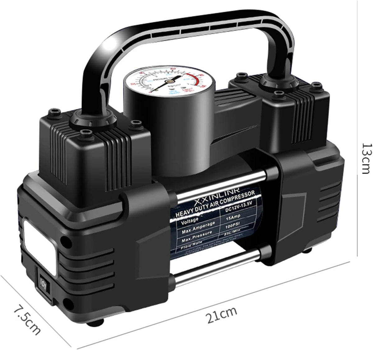 Rapid Inflation Heavy-Duty Portable Dual-Cylinder Tire Inflator with Pressure Gauge - 12V 150PSI Metal Air Compressor (LED Light), Adapters & Storage Bag Included, Fits Cars, RV Tires