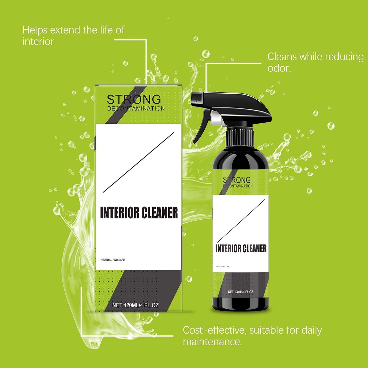 Easy to Use Waterless Car Interior Sprayer for Quick of Seats Dashboards and Ceilings 120ml Waterless