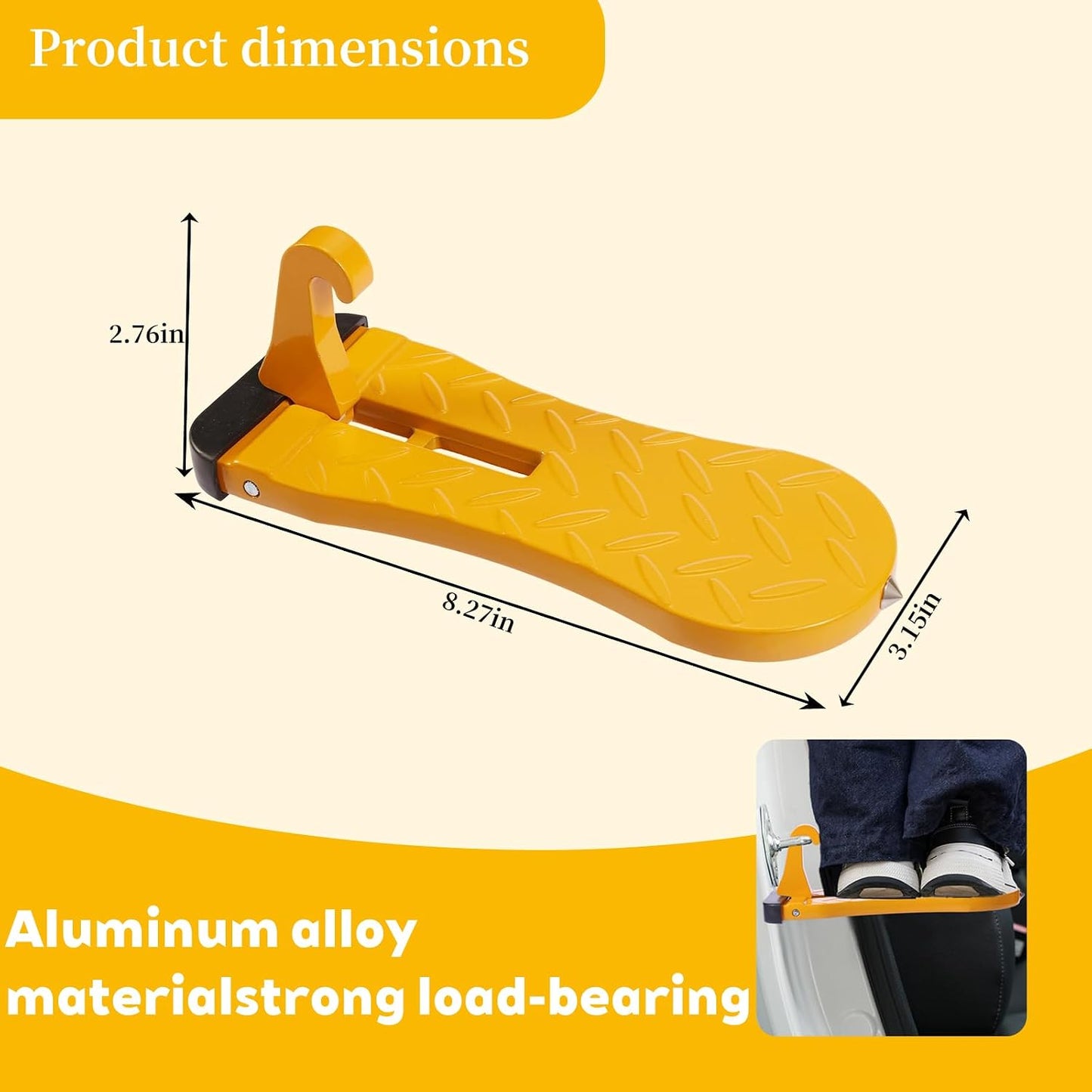 Car Door Step, Folding Aluminum Alloy Step with Window-Breaking Hammer & Escape Tool, Universal Fit Roof Rack Access for Most Cars/SUVs/Trucks, Max Load 400 lbs(Long)
