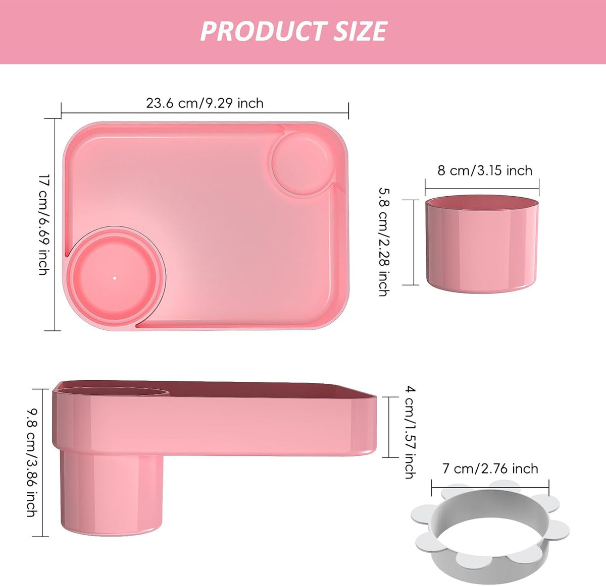 Car Seat Snack Tray for Toddlers, Reduces Mess Square Travel Tray Cup Holder Snack Tray, Durable Car Food Tray for Kids, Universal Fit Kids Travel Road Trip Essentials(Pink)
