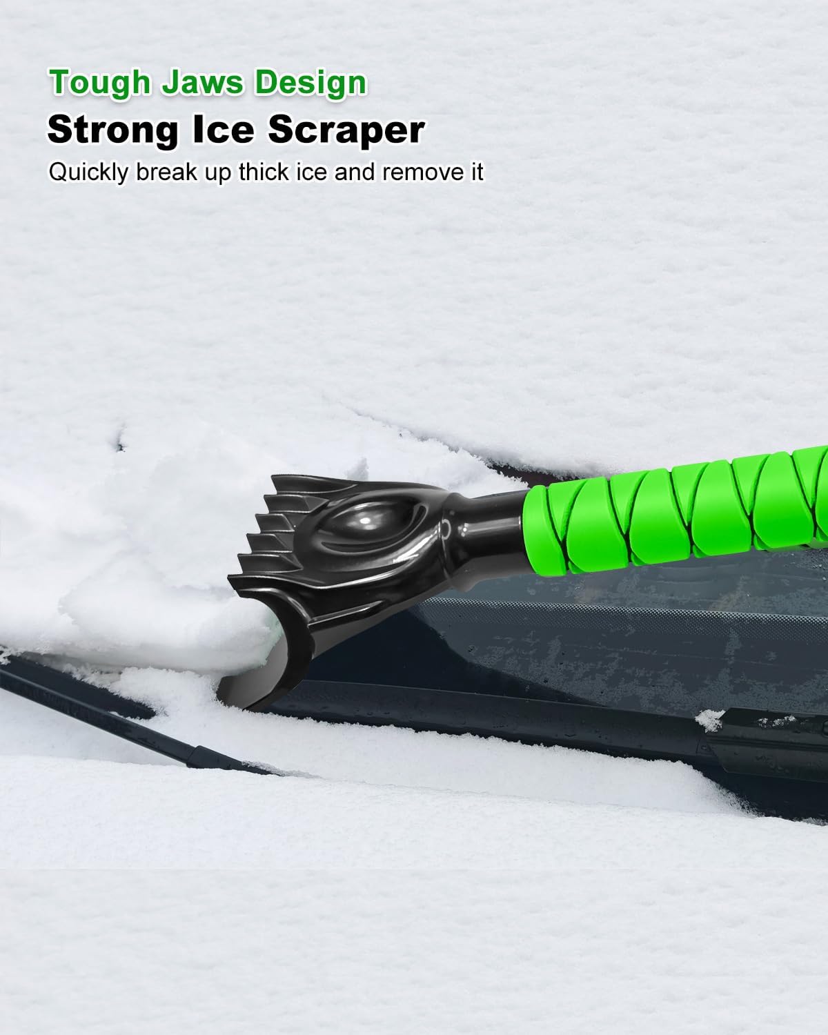 SEAAES 33 Inch Ice Scraper with Snow Brush for Car Windshield, Extendable Snow Scraper and Brush with Foam Grip for Truck SUV Vehicle Window - Green