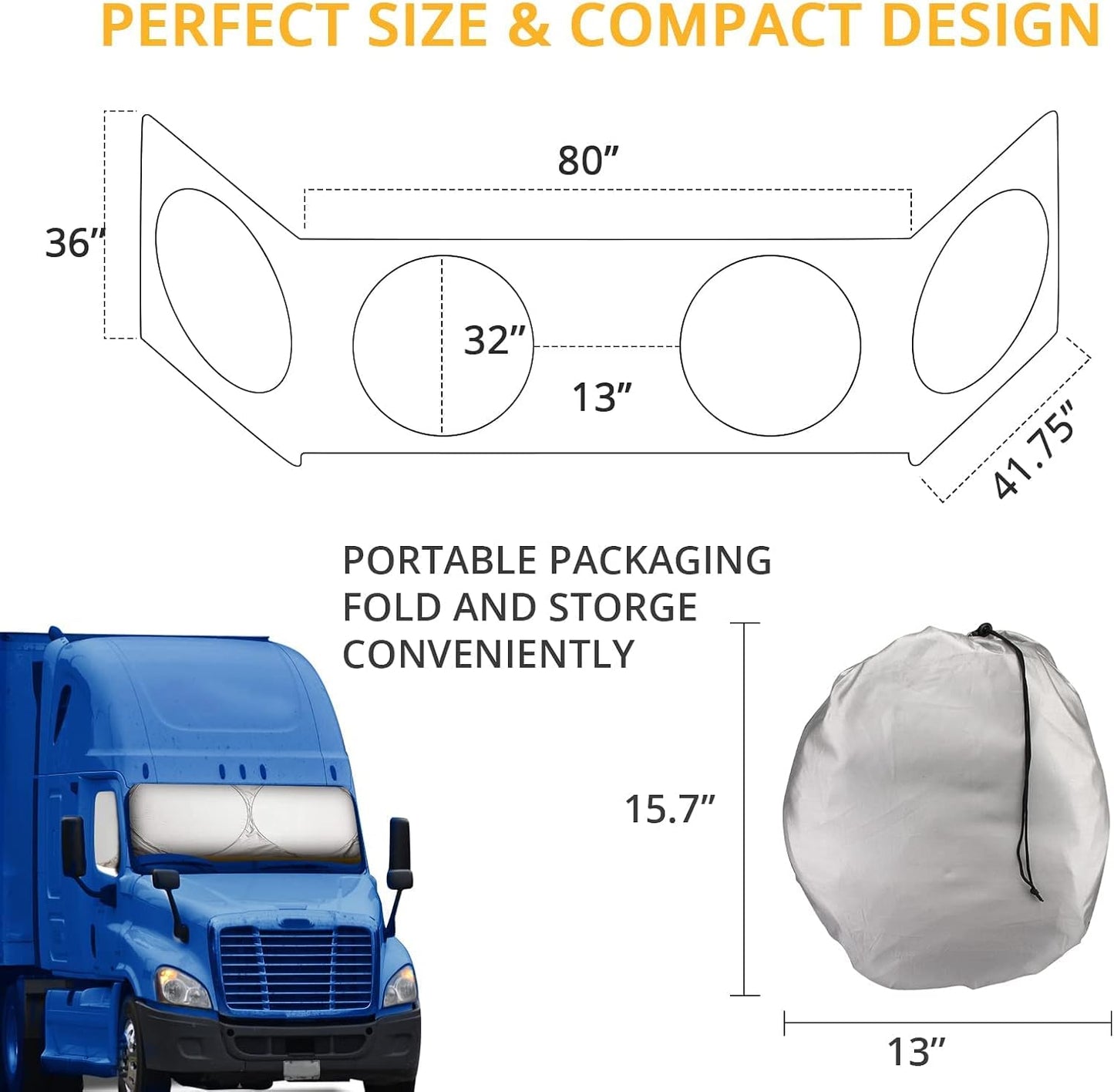 Semi-Truck Sun Shade for Windshield and Side Windows | 300T Sunshade Maximum Coverage | Block Sun Heat Rays |Fits for Semi, Commercial & Big Rig Truck, RV (Side Velcro)…