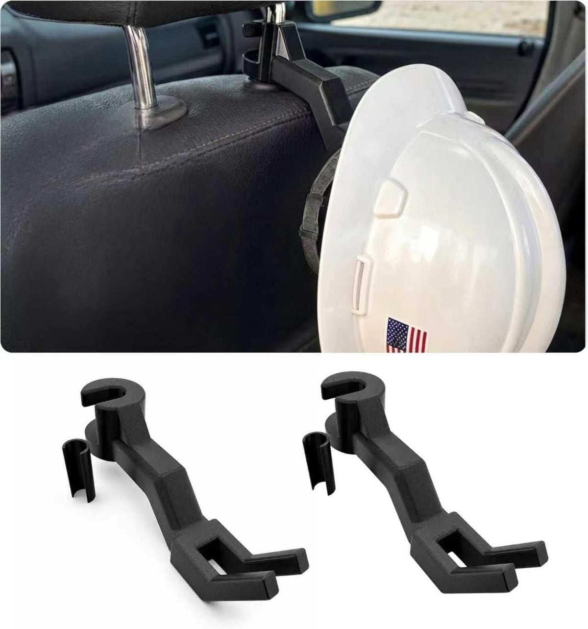 2 Pack Hard Hat Holder – Quick-Install Truck Headrest Hook(Black)