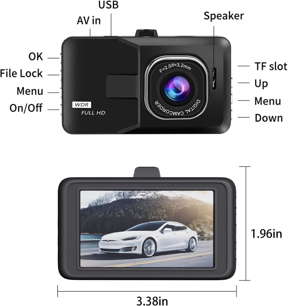 1080P Full HD Dash Cam, 3-Inch Dashboard Camera with 170° Ultra-Wide Angle, Superior Night Vision & Low Light, Built-in Loop Recording, G-Sensor Emergency Lock, Compact Design