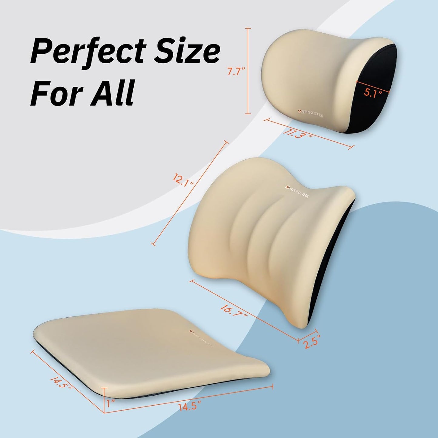 Car Seat Cushion with Neck Pillow & Lumbar Support Back Sciatica Tailbone Pain Relief Car Pillows Ergonomic Memory Foam Back Support for Driving Seat Office Chair Wheelchair 3 Pcs Beige