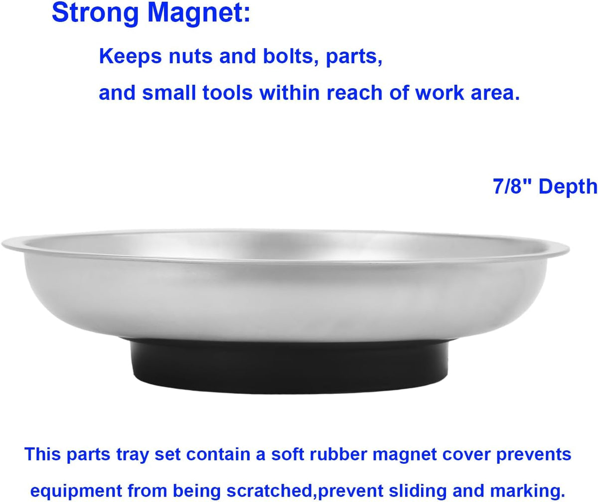 VASTOOLS Magnetic Parts Tray 3 Pack, 6" Round Magnetic Parts Bowl, Stainless Steel,for Screw Socket Pin Tools Nuts Bolts Ferruginous Metal Accessories