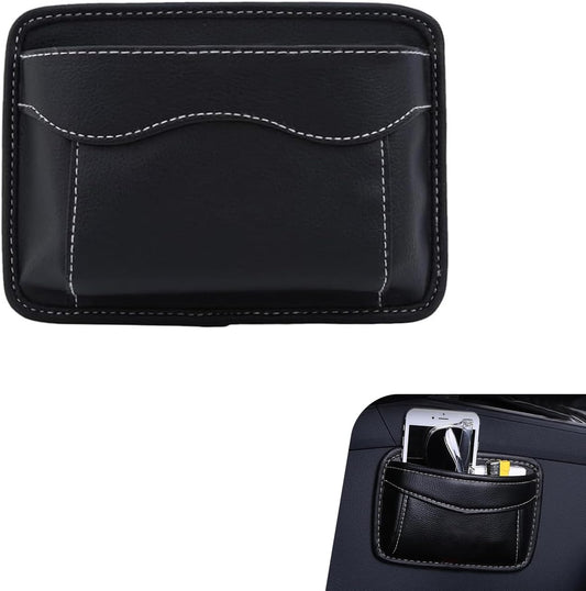 Car Seat Side Pocket Organizer, Black PU Leather Mini Auto Seat Storage Bag, Pen Phone Holder Tray Pouch Vehicle Seats Gap Filler, Universal Organize for Documents Registration Notepad