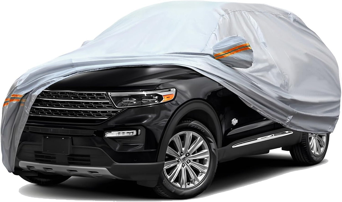 TUCAREST 6 Layers Full Car Cover for SUV- Waterproof, Insulated, Anti-UV, Snow-Proof, Hail-Resistant, Anti-Wind, All-Weather, Thickened Protection, up to 211 in