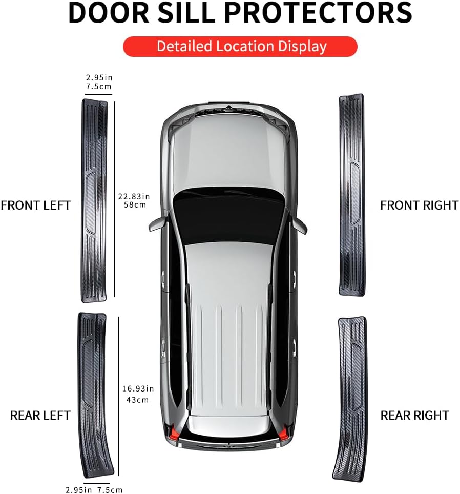 for Honda CRV CR-V Accessories Accessory, for Honda CRV CR-V Accessories 2026 2025 2024 2023, Door Sill Protector Protectors Trim, Door Entry Guard, Stainless Steel, Carbon Fiber, 4Pcs