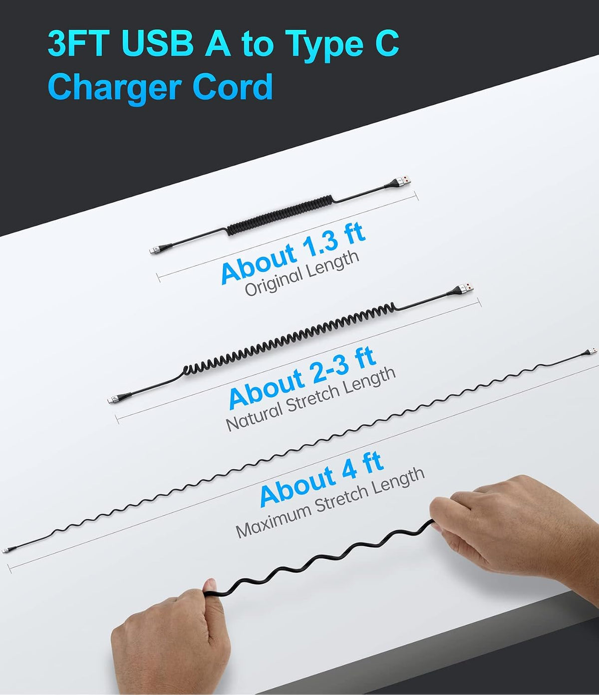 USB C Cable Fast Charging, 2Pack 3ft Coiled USB A to Type C Charge Cord for