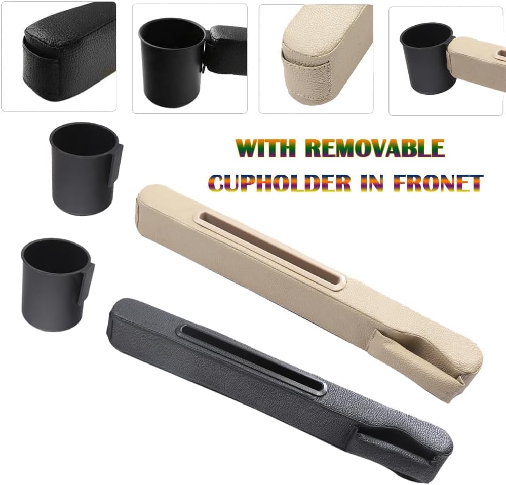 Car Seat Gap Filler 2 Pack,Car Seat Gap Filler Organizer,Car Seat Gap Plug with Storage Slot,3 in 1 Car Seat Gap Filler with Cup Holder,Prevent Small Items from Falling(Black)