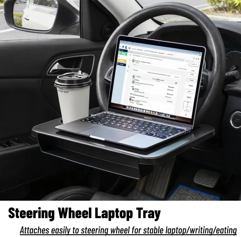 2 In 1 Steering Wheel Desk, Universal Steering Wheel Tray Table With Seat Gap Filler Organizer in Between Seat Organizer Car Food Tray For Laptop, Eating, Writing Work Road Trip