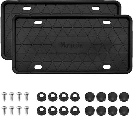 2PCS Silicone License Plate Frame, Rattle-Proof Front Back License Bracket Holder Rust-Proof Car Frames Protector, Weather-Proof Auto Tag Plate Frame for US Standard Cars