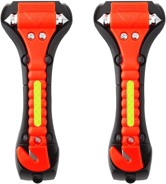 SINSEN Car Safety Hammer, Window Breaker Seat Belt Cutter, Auto Emergency Escape Tool Glass Breaker, 2-in-1 with Bracket, Set of 2