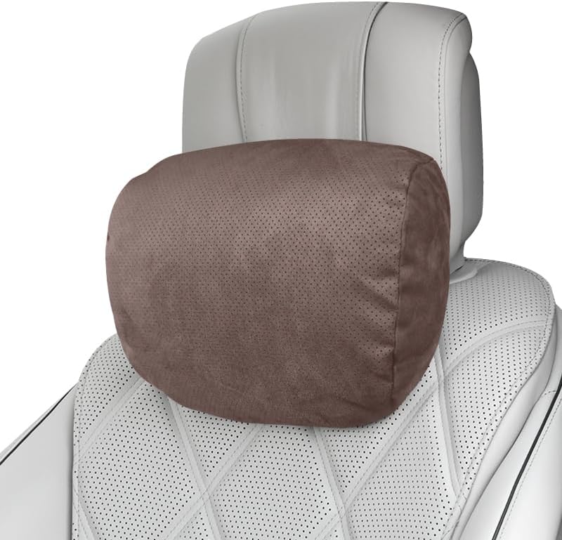 Car Neck Pillow - 100% SUGENRO Sorona Bio-Fiber Headrest, Ergonomic Cervical Support for Neck Pain Relief, Breathable & Skin-Soft, Adjustable Strap for Driving & Travel (Coffee Brown)