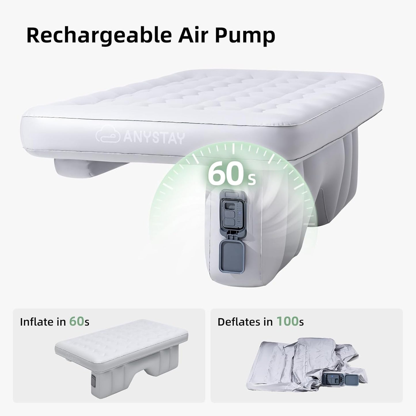 Car Back Seat Air Mattress - Universal Fit SUV/Sedan, Inflatable Camping Mattress with Built-in Pump & Air Support Column, Portable True Flat Gap-Filling Car Bed for Sleeping Roadtrip Travel