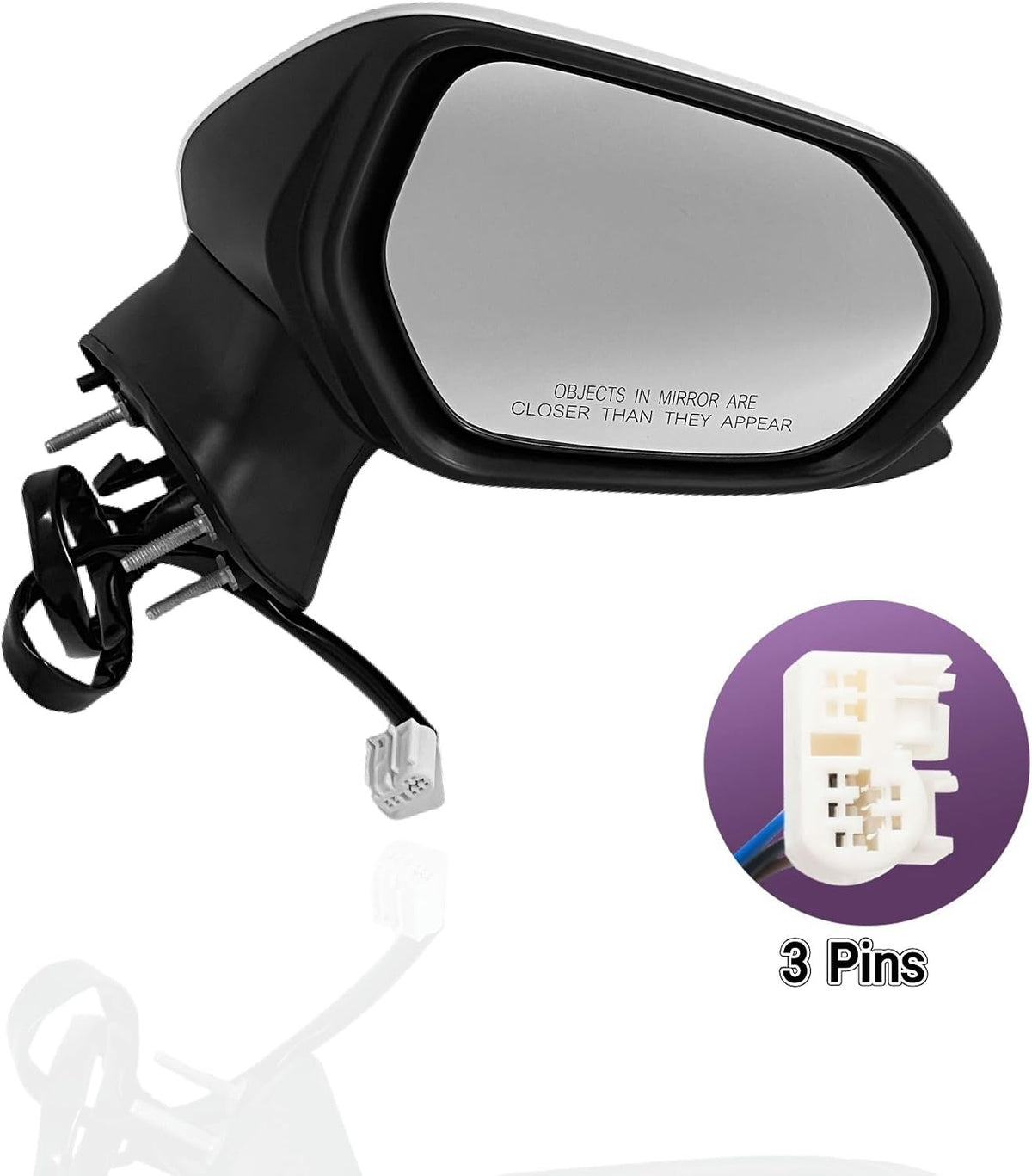 Passenger Side View Mirror Compatible With Toyota Camry 2018-2022 3-Pins Manual Folding Power Glass Non Heated Non Blind Spot Rear View Mirror White
