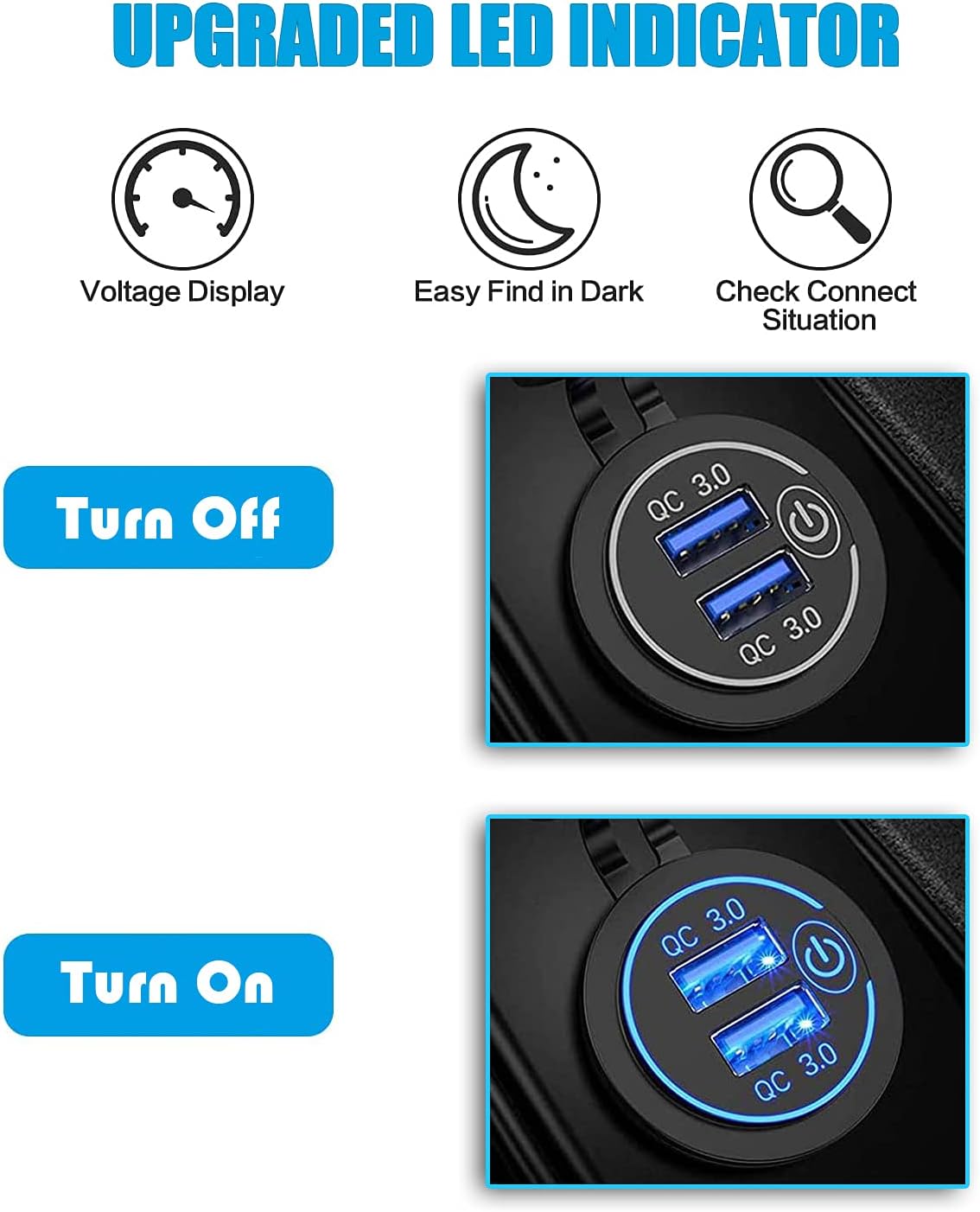 [2 Pack] 12V/24V USB Outlet with Three Extra Panels, Quick Charge 3.0 Dual USB Power Outlet with Touch Switch, Waterproof 12V/24V Fast Charge USB Charger Socket DIY Kit for Car Boat Marine, etc