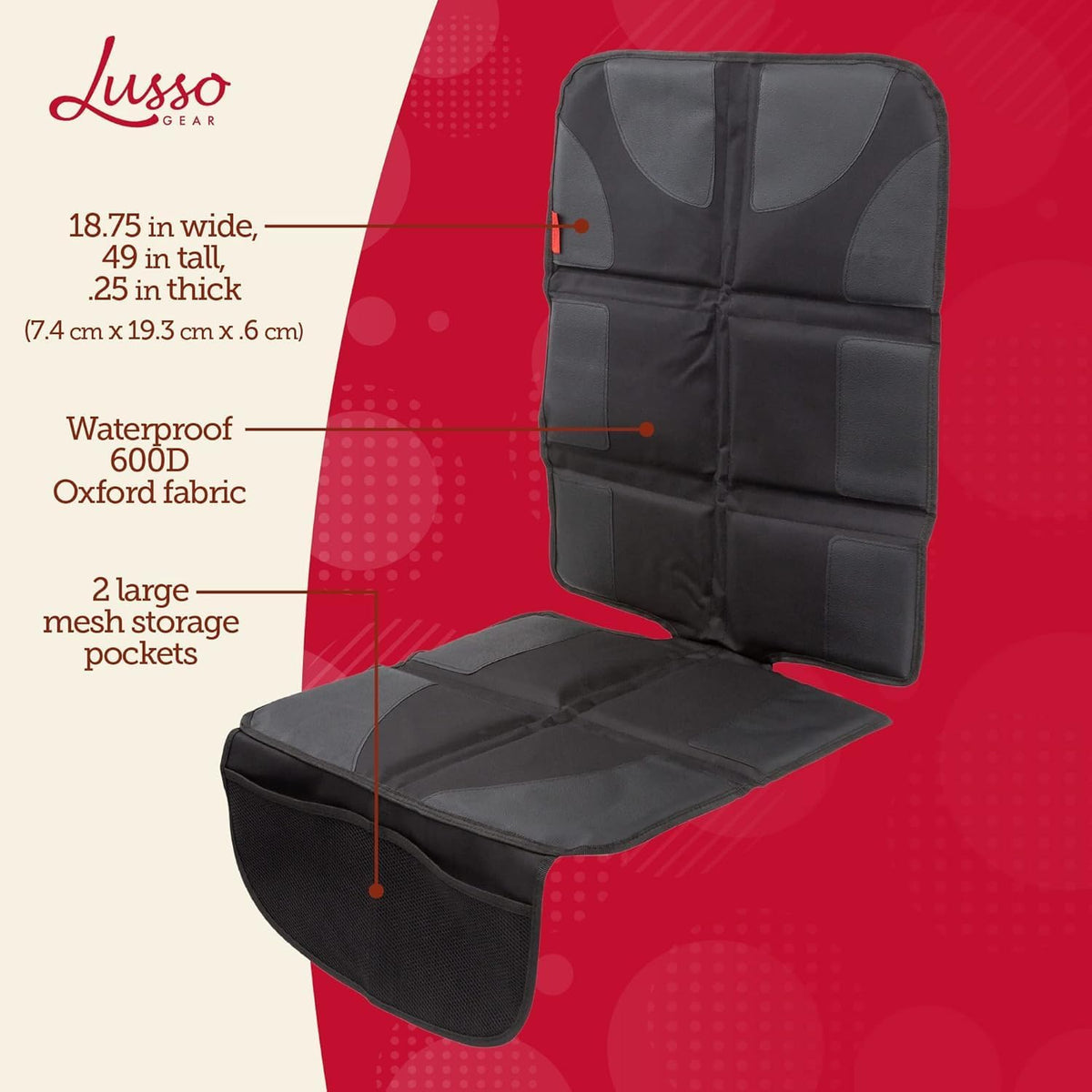 Lusso Gear Car Seat Cover & Protector - 2-Pack Waterproof Non-Slip Protector - Mesh Pocket Organizer - Universal Fit for Convertible & Toddler Car Seats, Black