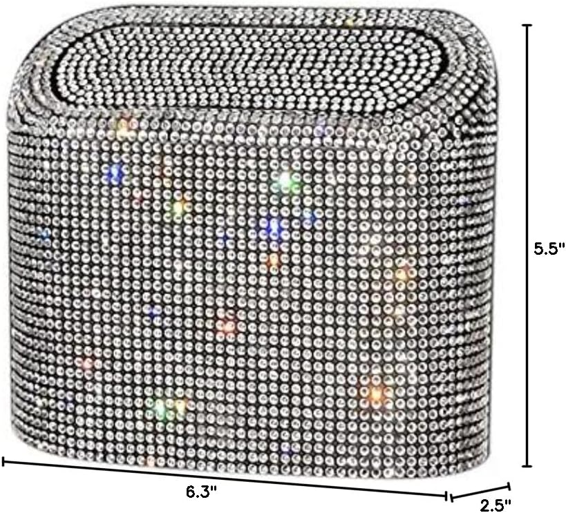 Sparkly Car Trash Car,Hanging Garbage Can with Lid Bling Rhinestone Trash Bin,Litter Container for Vehicle,Office,Home (White)