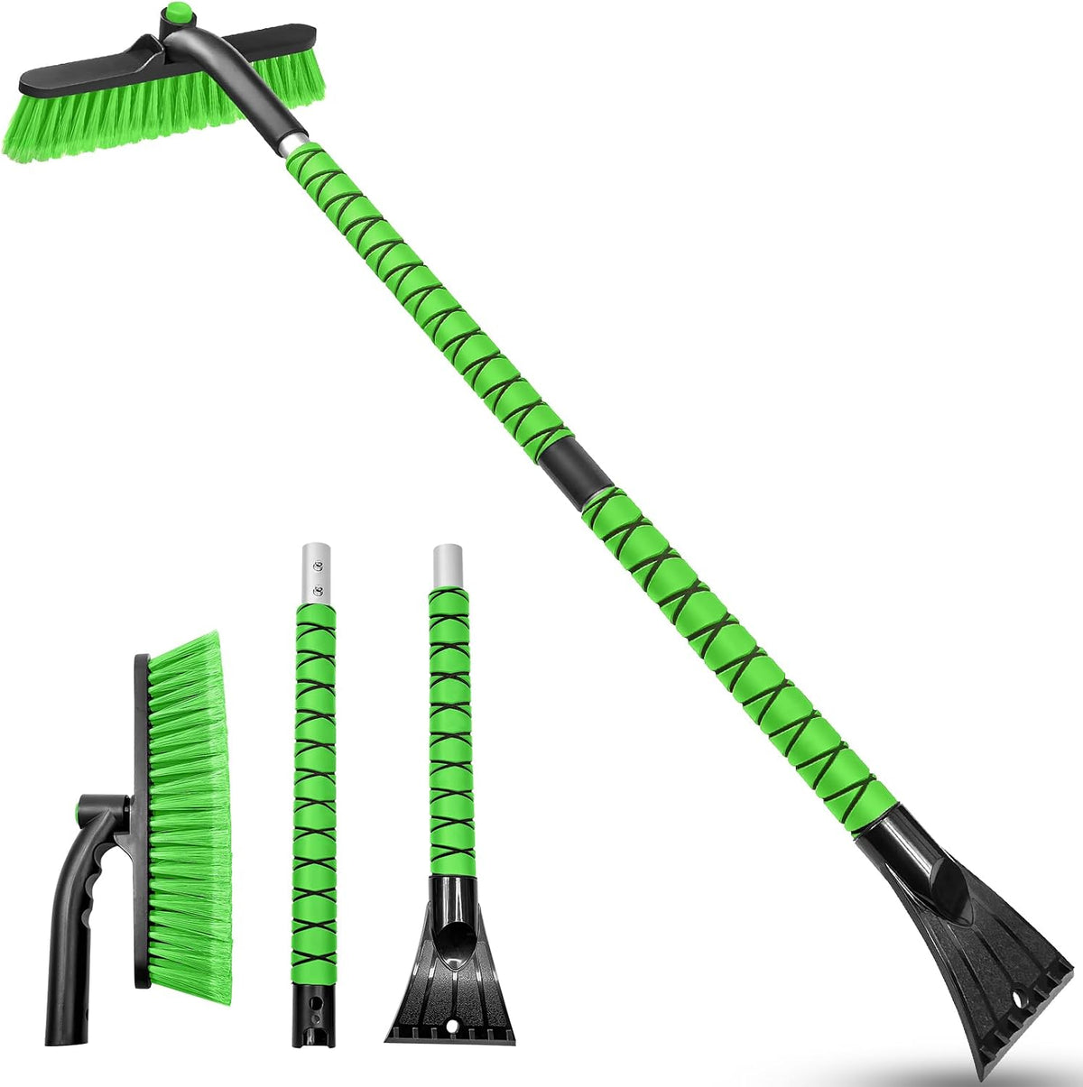 HEEYA 42.5 Inch Car Scraper Snow Brush, 12.6 Inch Large Brush Head with Ice Scraper for Window Windshield, Portable Snow Scraper for SUV Truck Vehicle RV Auto - Green