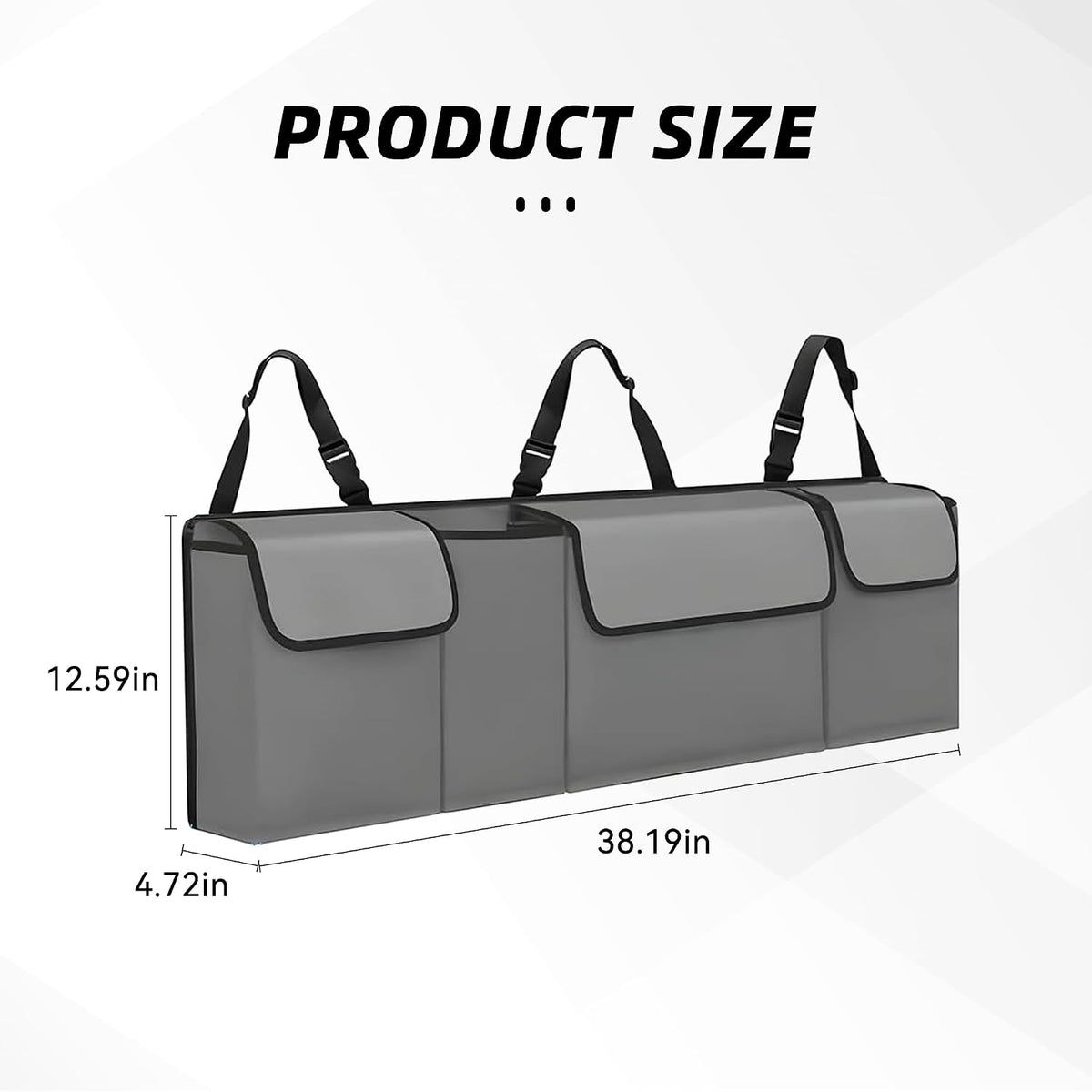 Car Trunk Organizer, Backseat Hanging Large Storage with Adjustable Straps,Waterproof PVC Collapsible Cargo Bag, Car Interior Accessories for Auto SUV MPV (Gray)
