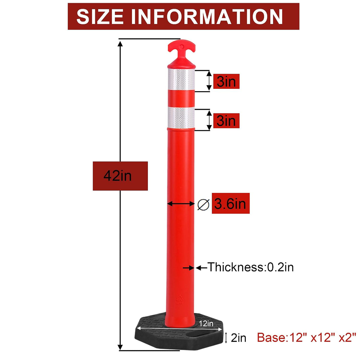 OrangeStar 42" Traffic Delineator Post Cones 6-Pack Orange Safety Cones with Heavy Duty Rubber Base for Construction, Road Work, Parking Lots, Warehouse and Events