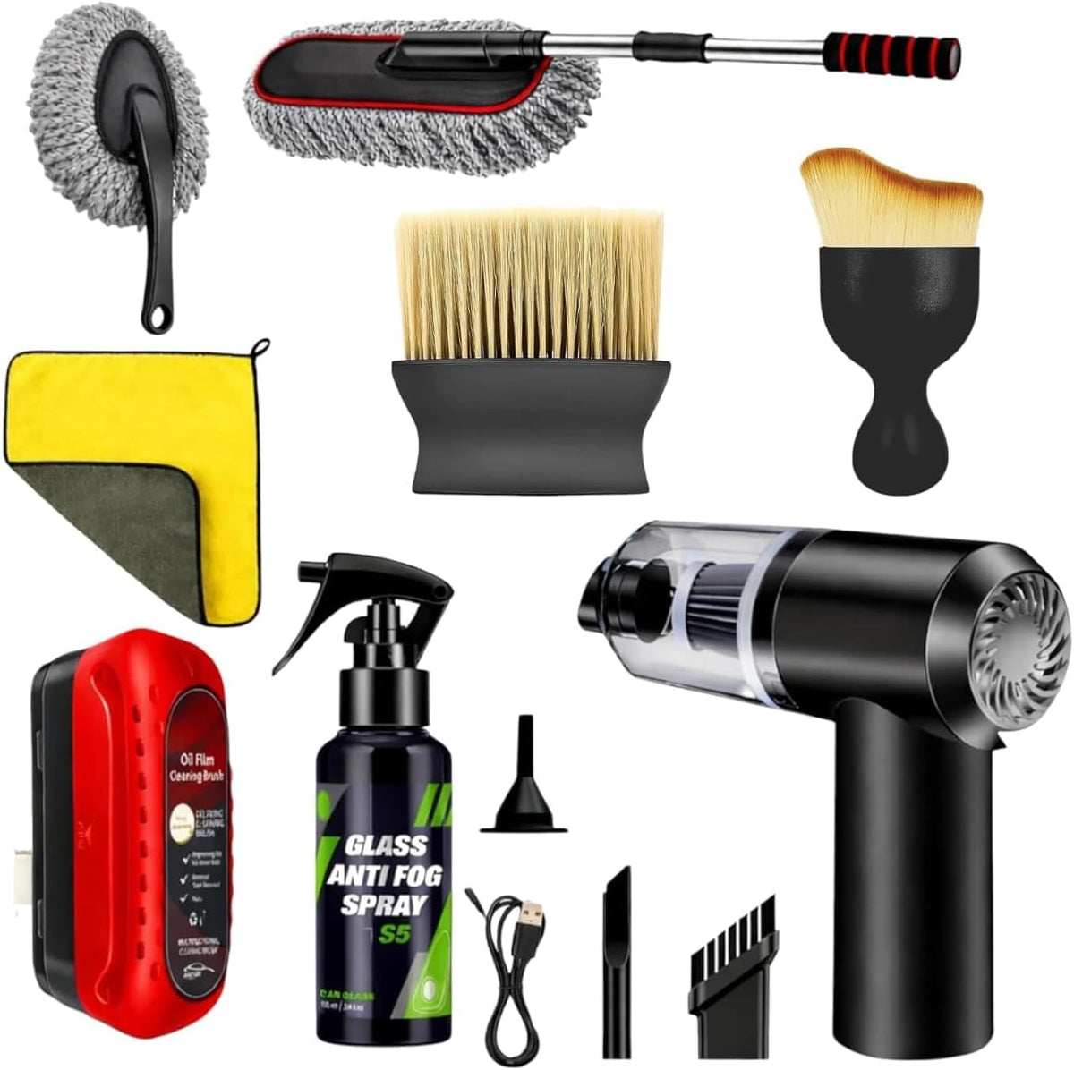 8 PCS Car Cleaning Kit Car Accessories 2026 with Portable Car Vacuum Cleaner | Car Interior Cleaning Kit | Car Duster, Detailing Brush, Anti Fog Spray & Microfiber Cloth | (8 Pack)