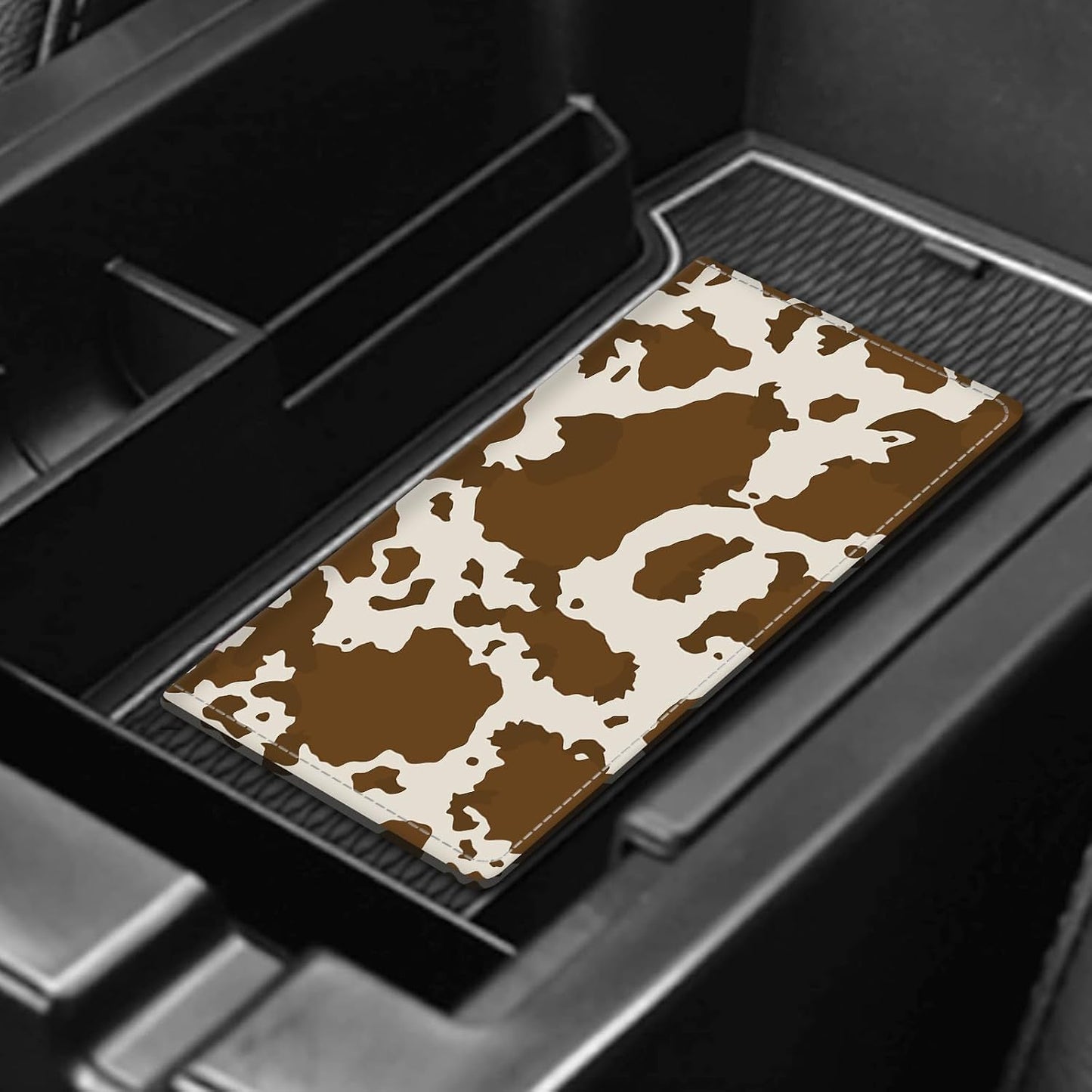 Leather Car Registration and Insurance Card Holder, Cute Car Accessories Vehicle Glove Box Car Organizer for Documents, Cards, License Brown Cow Print