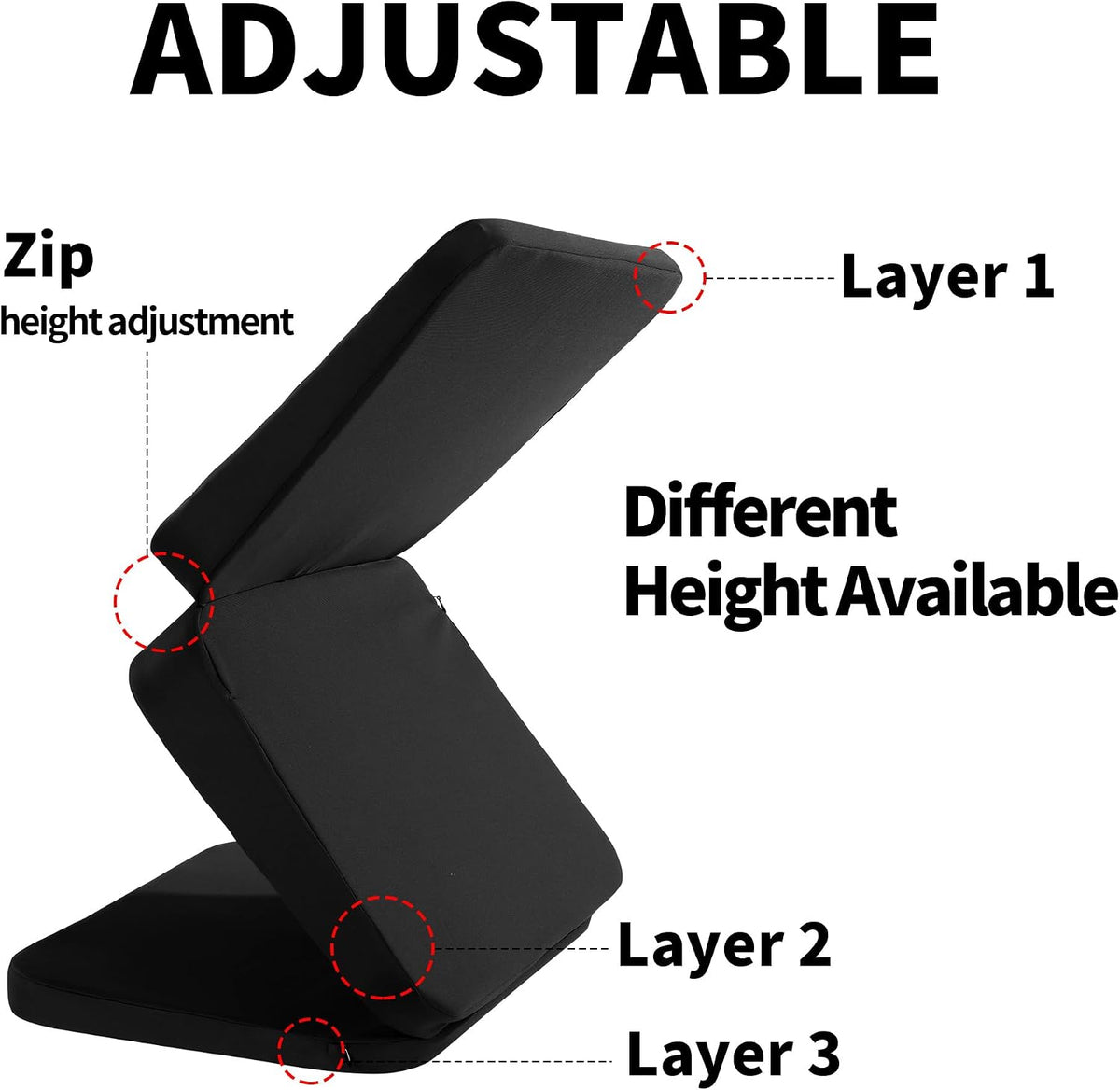 HOMBYS Adjustable Car Booster Seat for Short Drivers, 3 Heights for Different People, Adult Car Seat Cushions for Driving, Supportive Car Seat Pad for Lower Back Pain Reduce, (17"x12.8"x6.3", Black)