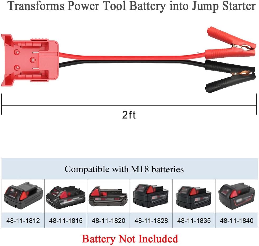 GRZWAYS Jumper Cables with Adapter Compatible with Mil.Waukee M18 18V Battery Jumper Starter, Automotive Booster Cables 2ft 8AWG Cable Power Tool Line, Silicone Wire Temperature Resistance 392℉