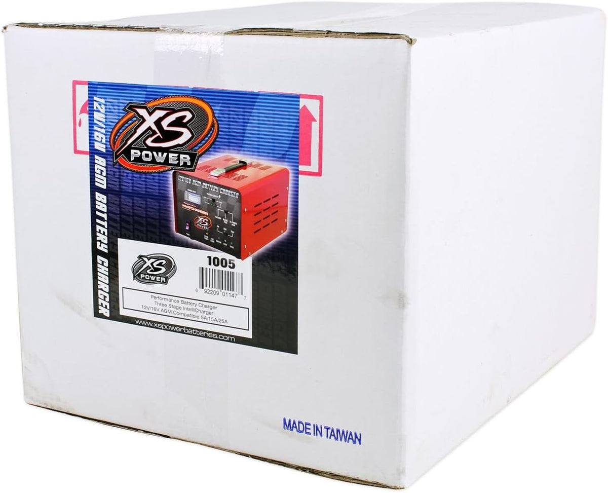 XS Power 12 Volt / 16 Volt Car Battery Intelli Charger with Three Charging Modes and LED Indicator for S375, D925, S1200, D1600, S1600 and XP1000 Powercell Batteries