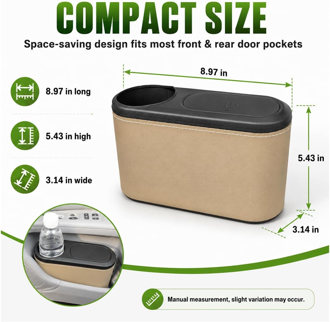 Car Trash Can with Lid, Leakproof Car Back Seat Hanging Garbage Organizer with Cup Holder, Multipurpose Auto Interior Door Trash Bin for Vehicle, Home, Office(Beige)