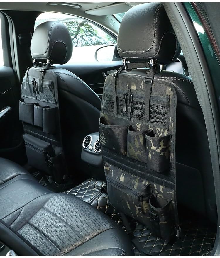 Tactical Universal Car Front Seat Back Organizer 18 x 23 Inch Seat Back Organiser with 7 Storage Pouch, with Molle System - for Camping, Travel,Huntting (Black)