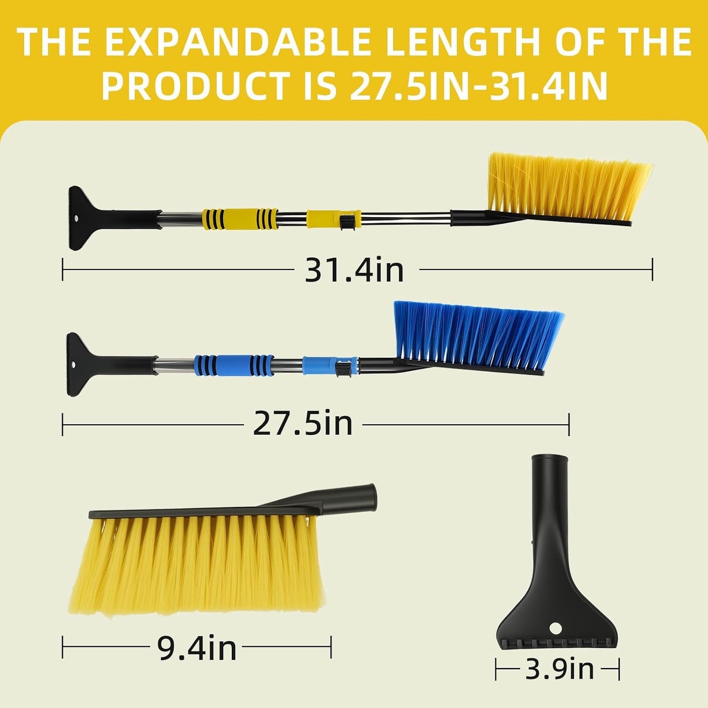 32" Telescoping Snow Brush for Car with Detachable Handle – an Extra-Wide Snow Brush and Ice Scraper for Car Windshield Window. The Ultimate Snow Scraper Brush for SUV & Trucks.