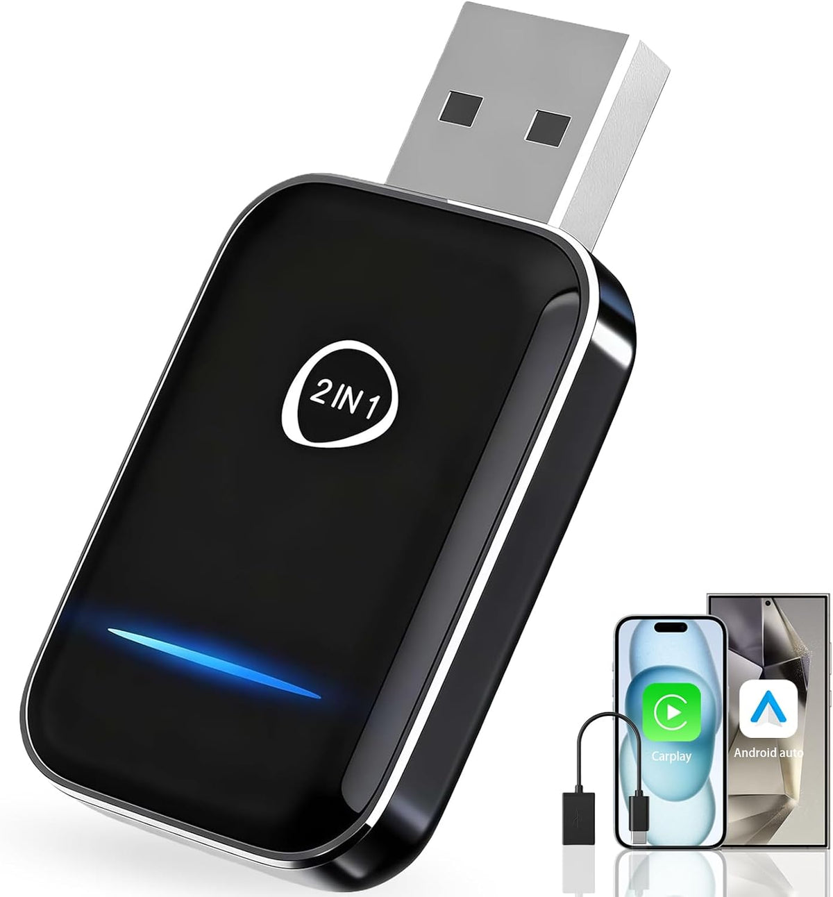 Wireless CarPlay & Android Auto Adapter, Plug & Play | 5GHz/2.4GHz Dual-Band WiFi, Auto-Connect, Low Latency, Compatible with iPhone iOS 10+ and Android 11+