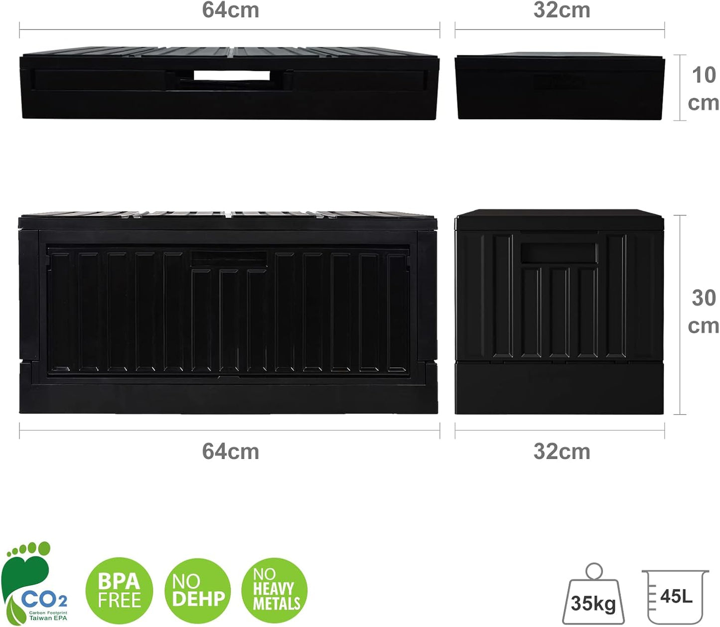 livinbox 45L Stackable Foldable bins for storage, Collapsible Storage Bins w/lids Side-Open Door, Home Office Bedroom Living Room Comic Books, Black, FB-6432S-BK