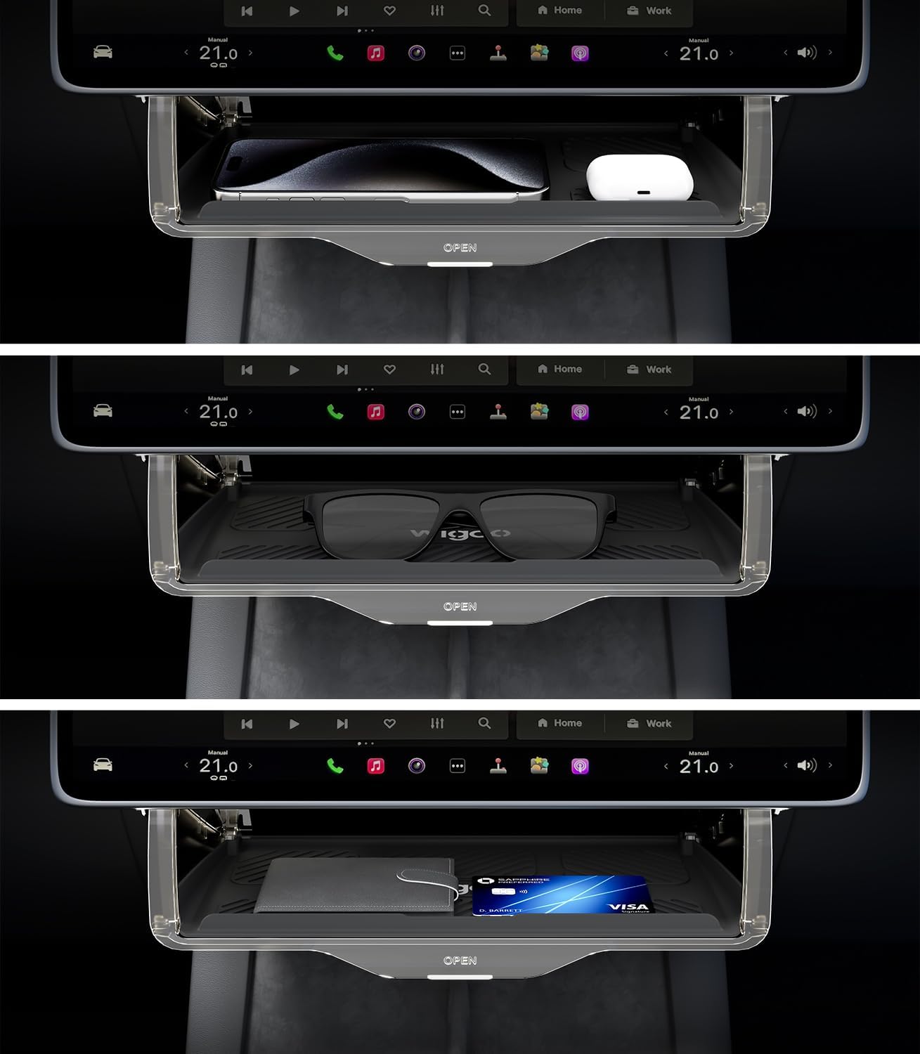 Wigoo Under Screen Organizer for Model Y 2019~2026, Including Model Y Juniper 2025~2026 (Standard, Premium & Performance), Concealed Center Console Organizer Tray, Quick & Stable Installation