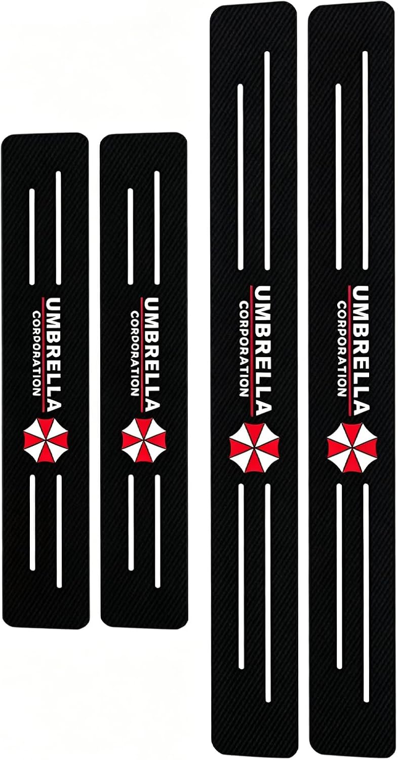 Car Door Sill Guards Front & Rear Car Door Threshold Protector Carbon Fiber & Textured Leather Door Sill Protectors (Protective Umbrella, 4 Pcs)
