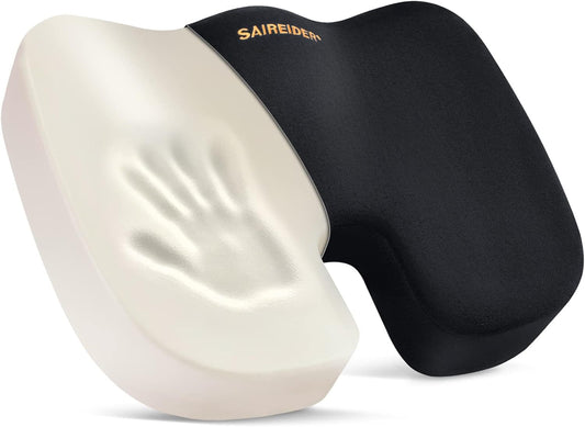 SAIREIDER Office Chair Cushion, Car Seat Cushion, Memory Foam Coccyx Cushion Pads for Tailbone Pain, Sciatica Relief Pillow, Correct Sitting Posture (Black)