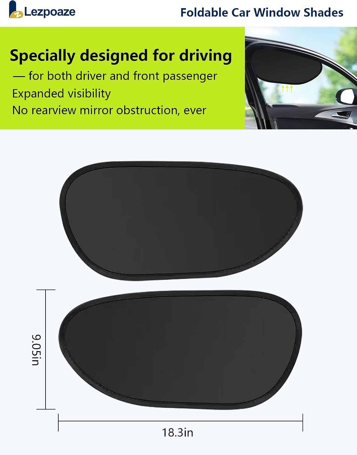 Foldable Car Window Shades - 2 Pack for Driver & Passenger Side | Blackout Static Cling | Blocks UVA/UVB & Glare | Easy On/Off | for Daily Driving & Travel
