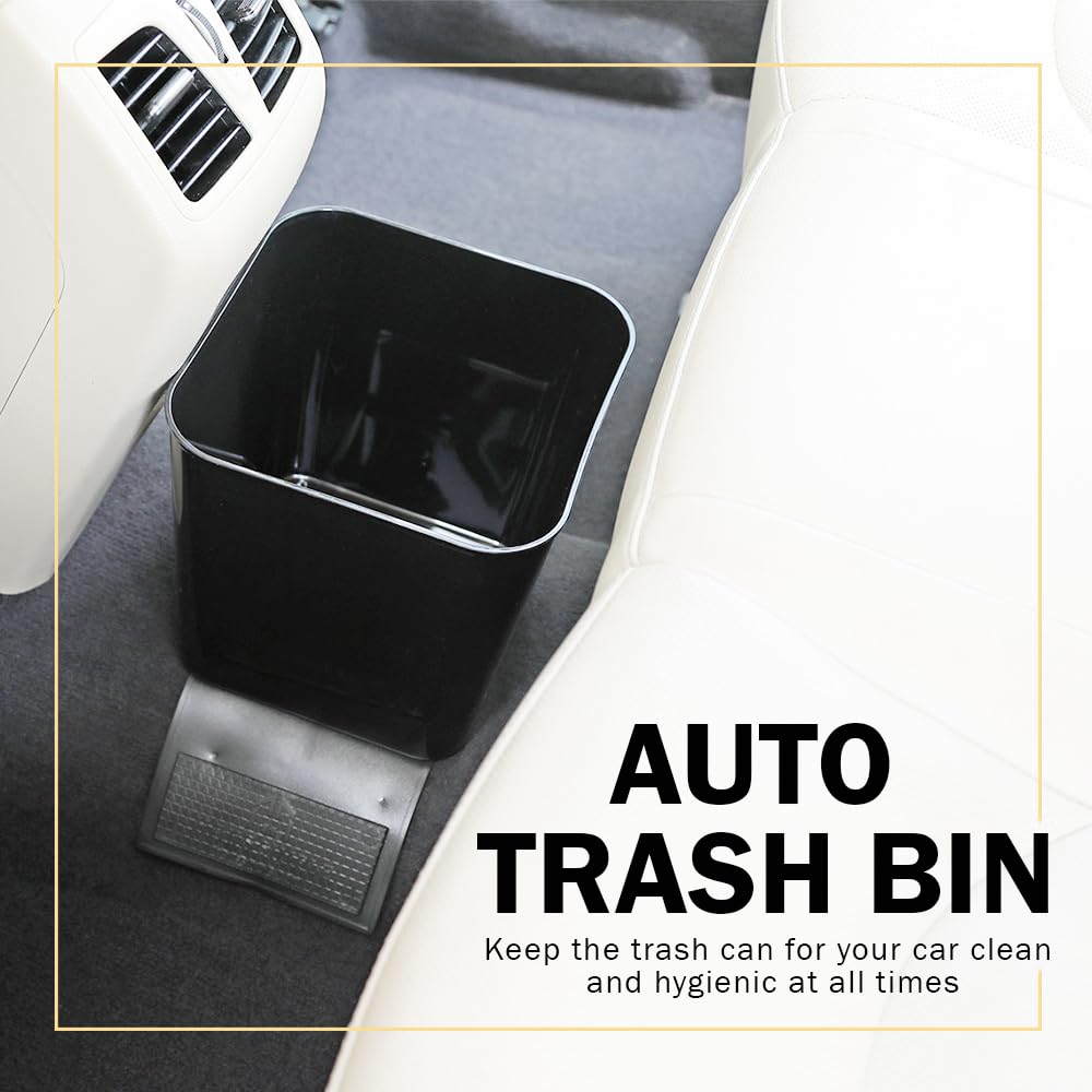Car Trash Can for Vehicles Leakproof Compact Garbage Bin w/Stability Flap, Anti-Slip Base, Portable Trash Holder for Cars, Trucks, SUVs, Minivans (Black, Large)