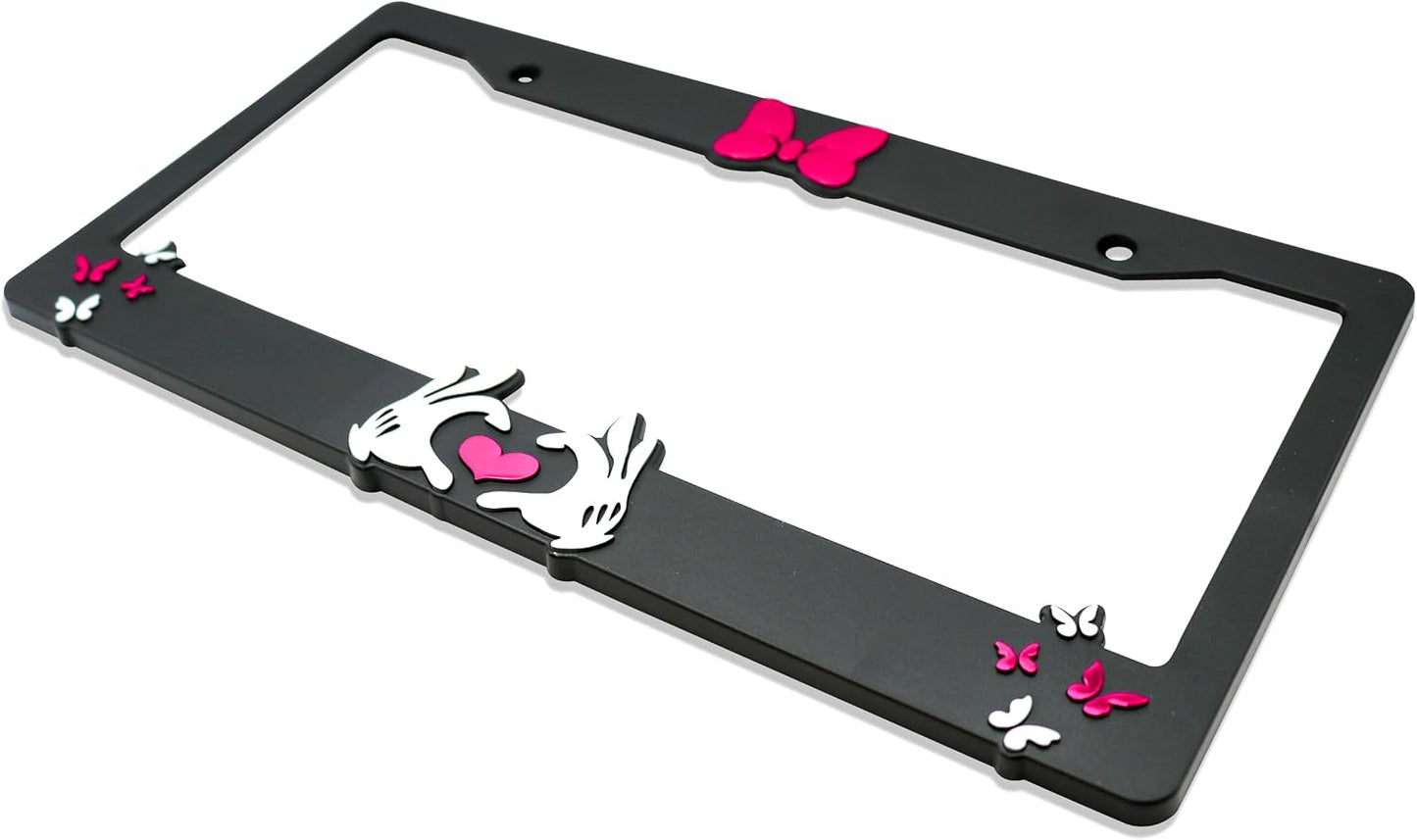 Minnie Bow V2 3D Raised License Plate Frame | 1 Pack Car License Plate Cover | Universal US Black License Plate Holder | Auto Accessories (Car, Truck and SUV)