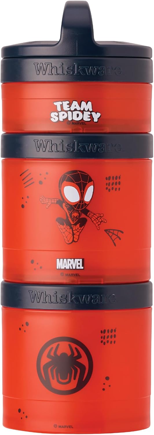 Whiskware Spider-Man Team Spidey Stackable Snack Containers for Babies, Kids, and Toddlers, 3 Stackable Snack Cups for School or Travel, Cupholder Friendly, Peter Parker